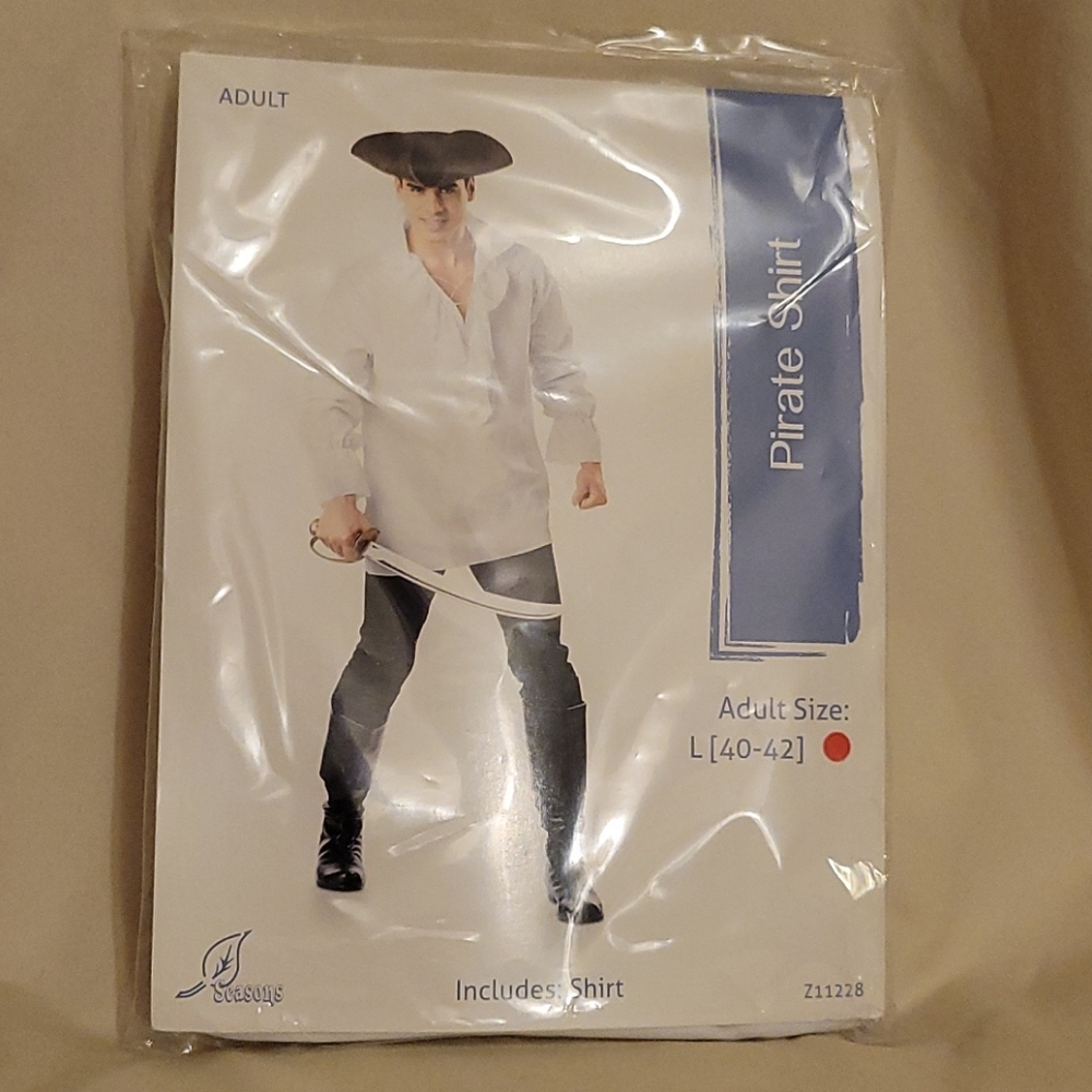 New! Halloween Costume Men's White Pirate Shirt